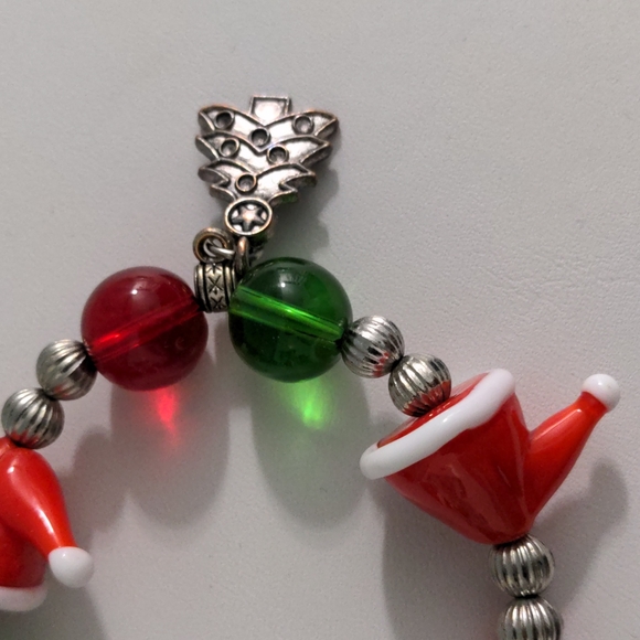 Whimsical Fun Slip-On Christmas Bracelet with Santa Hats and Xmas Trees - Picture 3 of 8
